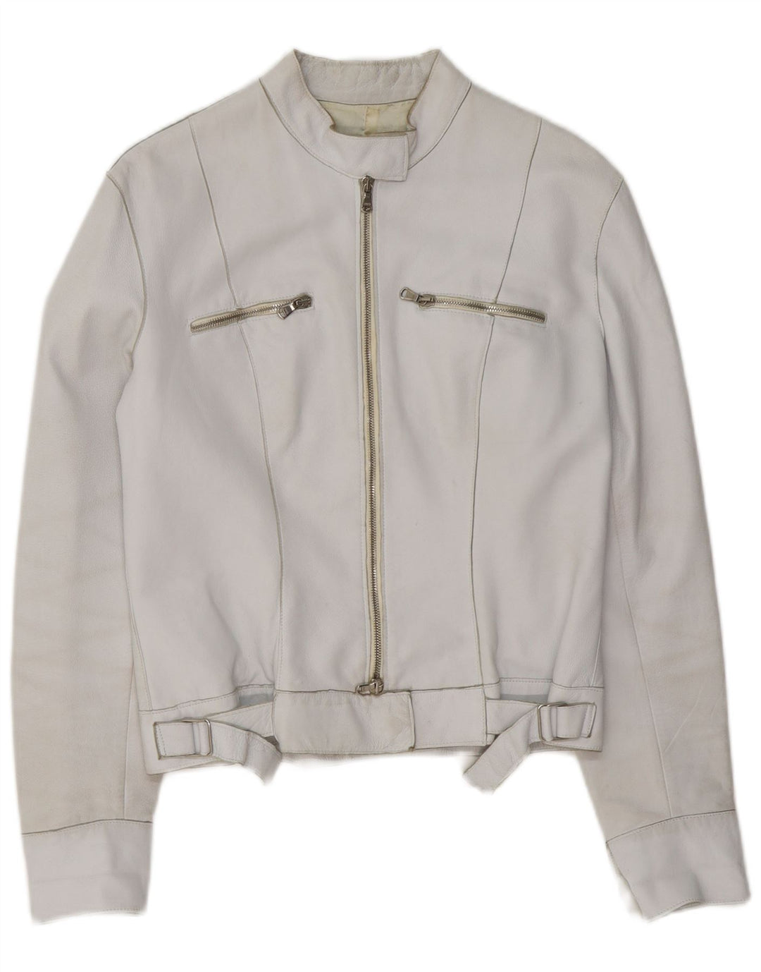 Giacca da motociclista in pelle da donna Pinko UK 10 piccola bianca