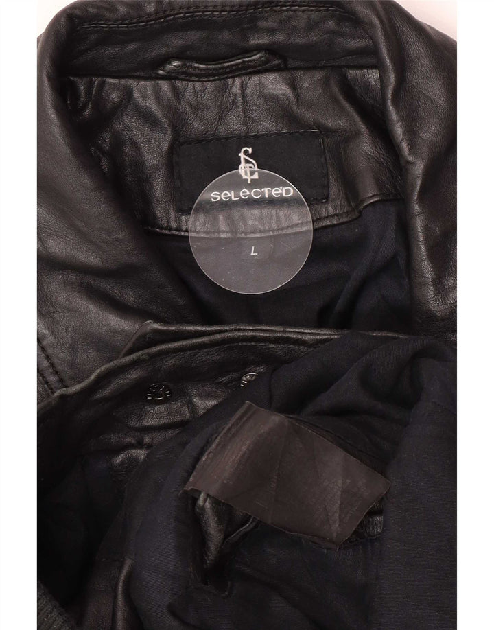 Giubbotto bomber in pelle da uomo selezionato UK 40 grande nero
