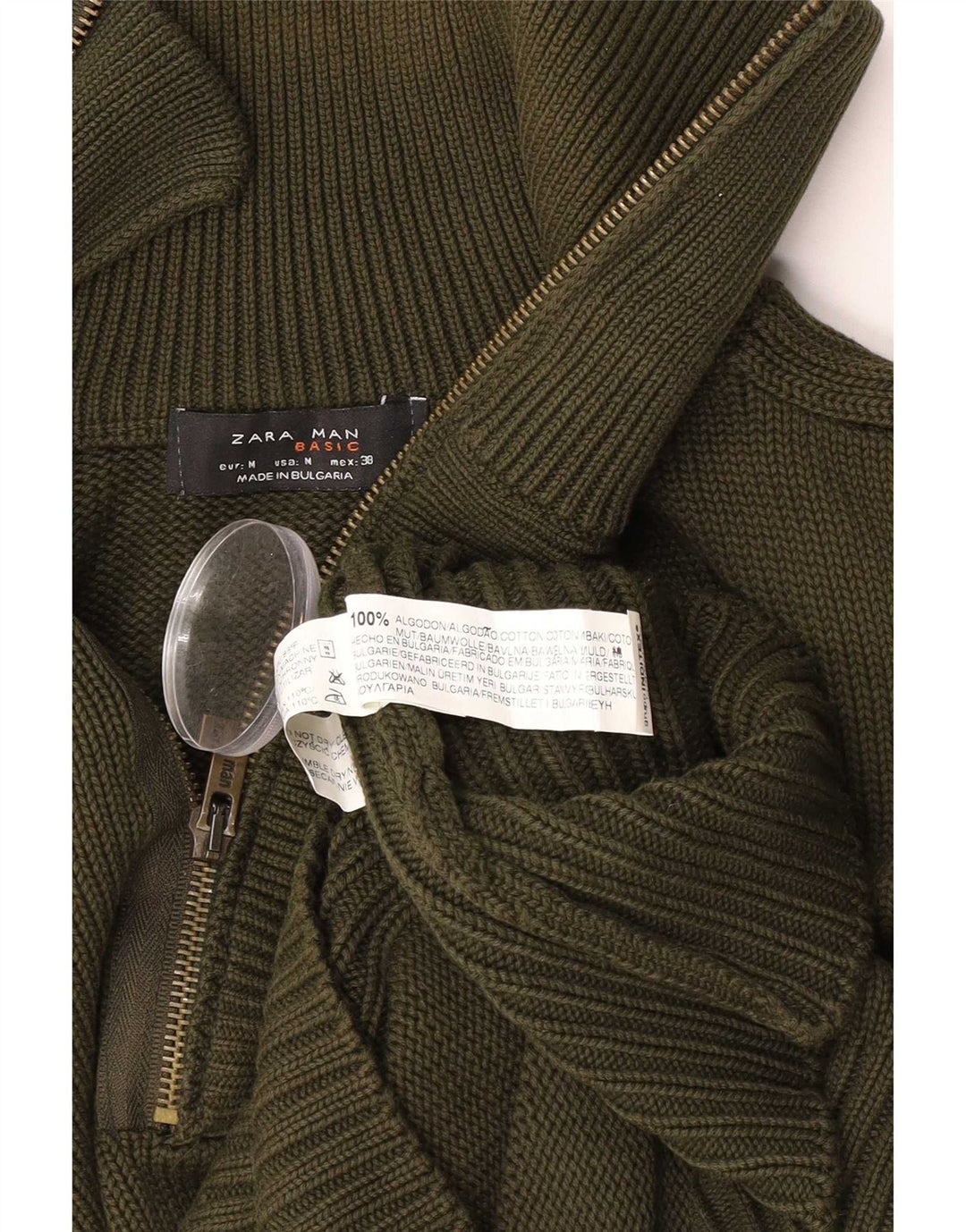 Maglione Zara da uomo con zip e collo in cotone verde medio