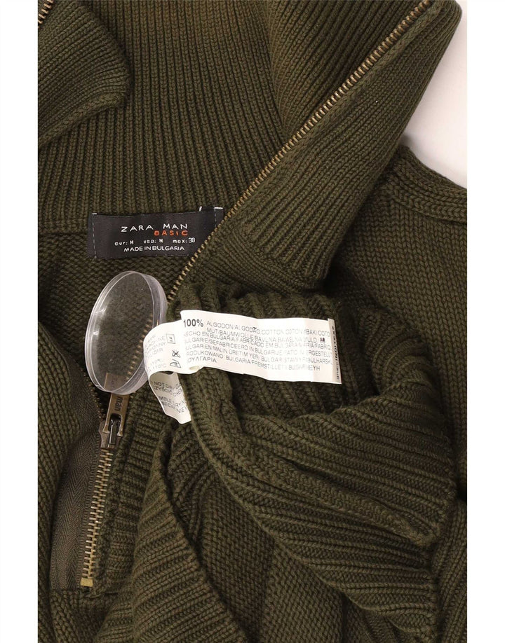 Maglione Zara da uomo con zip e collo in cotone verde medio