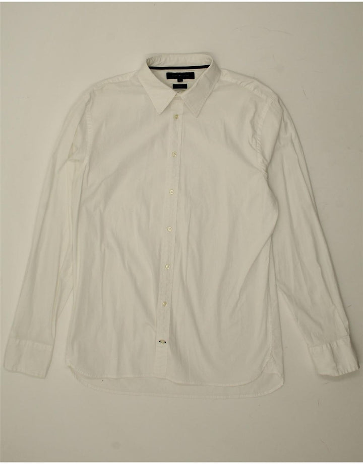 TOMMY HILFIGER Mens Stretch Shirt Large White Vintage Tommy Hilfiger and Second-Hand Tommy Hilfiger from Messina Hembry 