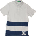 BENETTON Mens Graphic Polo Shirt Small White Striped Vintage Benetton and Second-Hand Benetton from Messina Hembry 