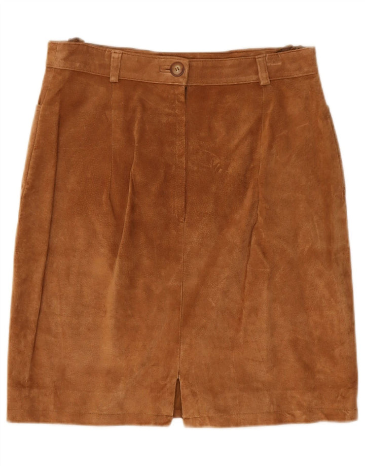 Gonna vintage in pelle scamosciata da donna UK 14 media W29 in pelle marrone