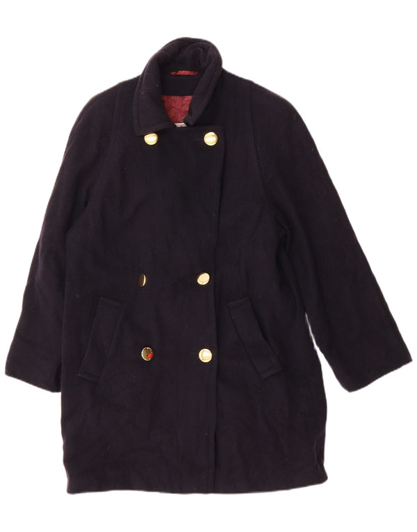 AQUASCUTUM Womens Double Breasted Coat UK 14 Medium Navy Blue