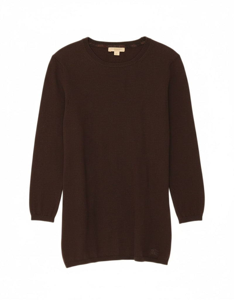 BURBERRY Womens 3/4 Sleeve Crew Neck Jumper Sweater UK 8 Small Brown Wool Vintage Burberry and Second-Hand Burberry from Messina Hembry 
