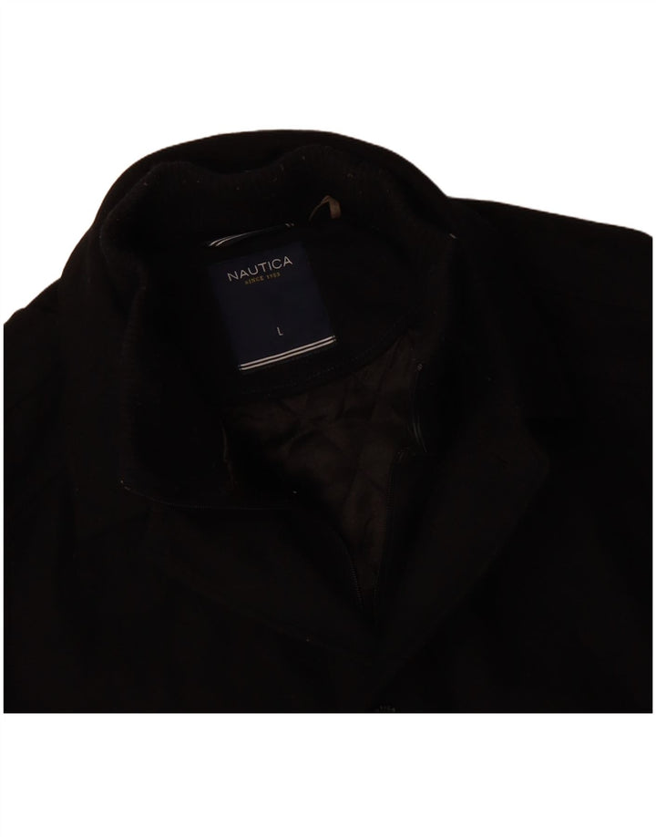 NAUTICA Mens Overcoat UK 40 Large Black Wool
