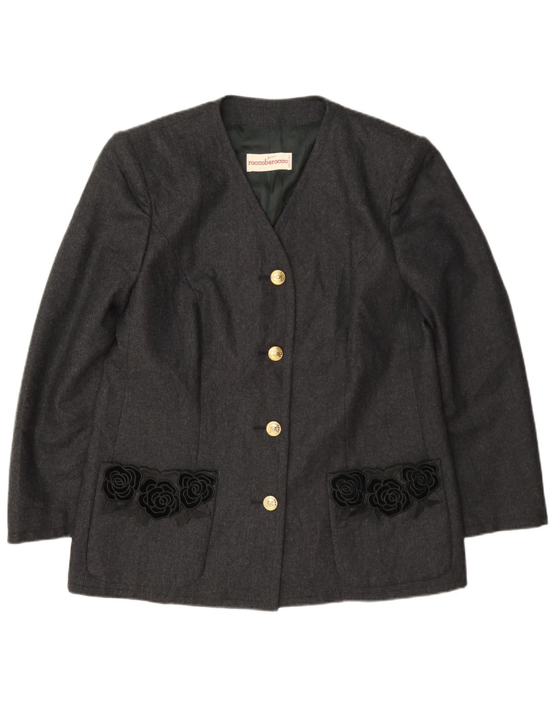Giacca blazer da donna a 4 bottoni Roccobarocco UK 14 Lana floreale grigio medio