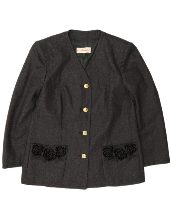 Giacca blazer da donna a 4 bottoni Roccobarocco UK 14 Lana floreale grigio medio