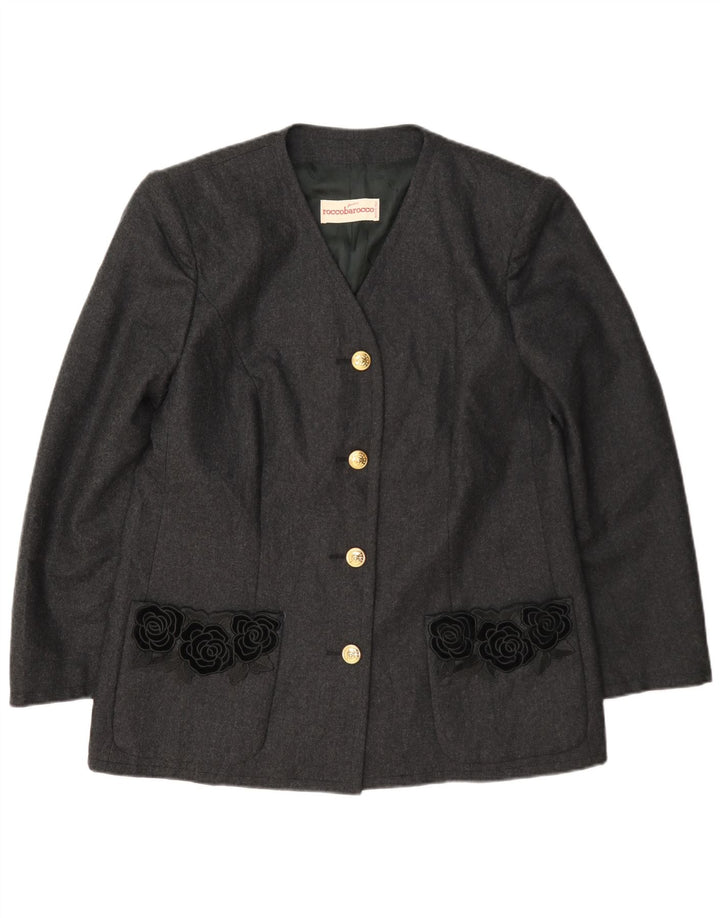 Giacca blazer da donna a 4 bottoni Roccobarocco UK 14 Lana floreale grigio medio