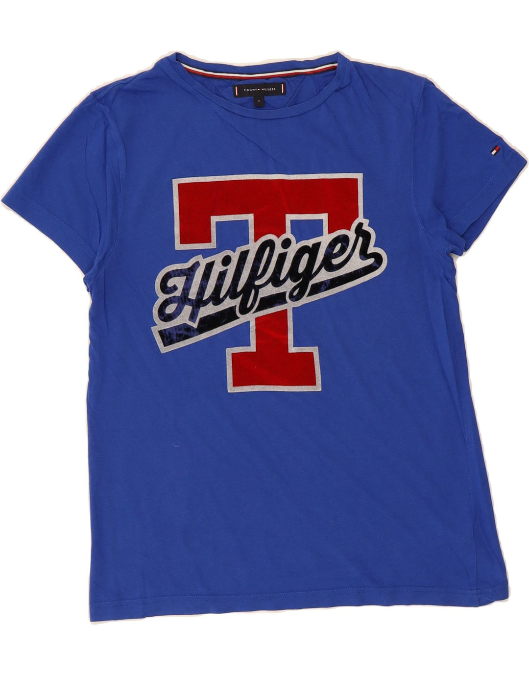 TOMMY HILFIGER Mens Graphic T-Shirt Top Small Blue Cotton Vintage Tommy Hilfiger and Second-Hand Tommy Hilfiger from Messina Hembry 