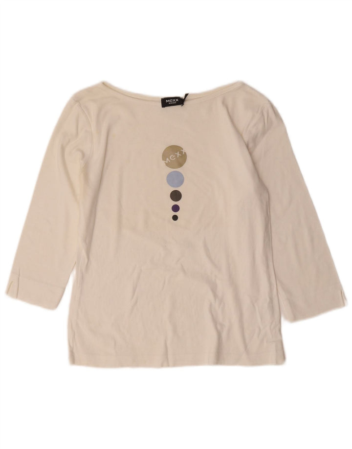 Top grafico da donna Mexx manica 3/4 UK 16 grande cotone bianco