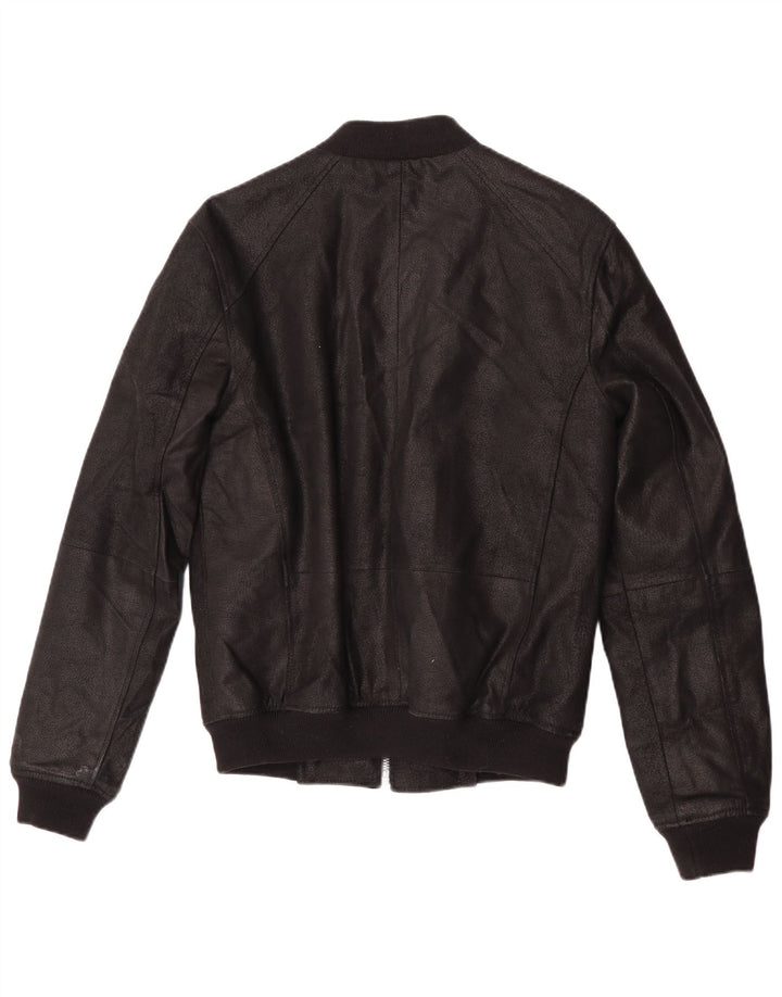 Giacca in pelle da uomo contemporanea UK 36 piccola pelle nera