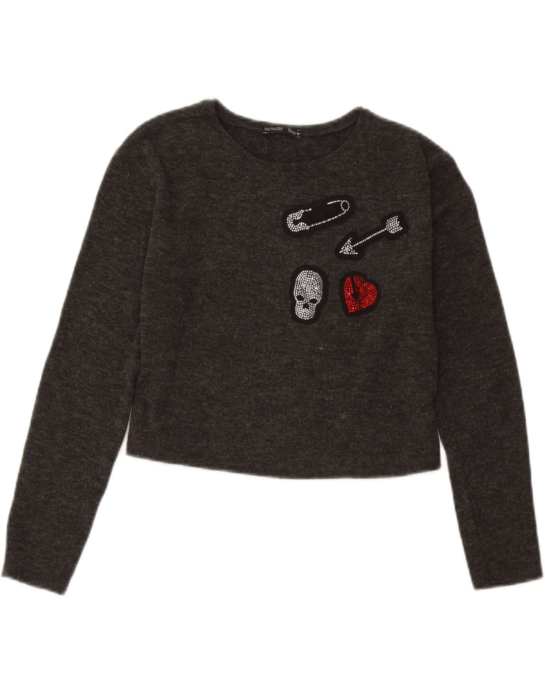 Top corto grafico da donna Zara manica lunga UK 10 piccolo grigio