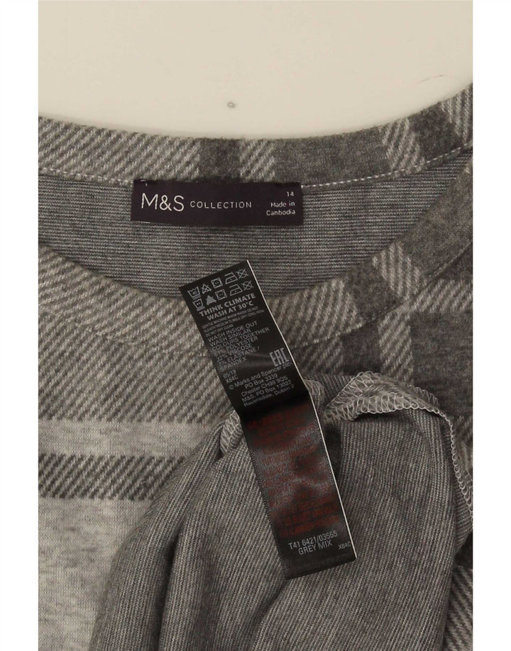 Marks & Spencer Top da donna a maniche lunghe UK 14 Poliestere scozzese grande grigio