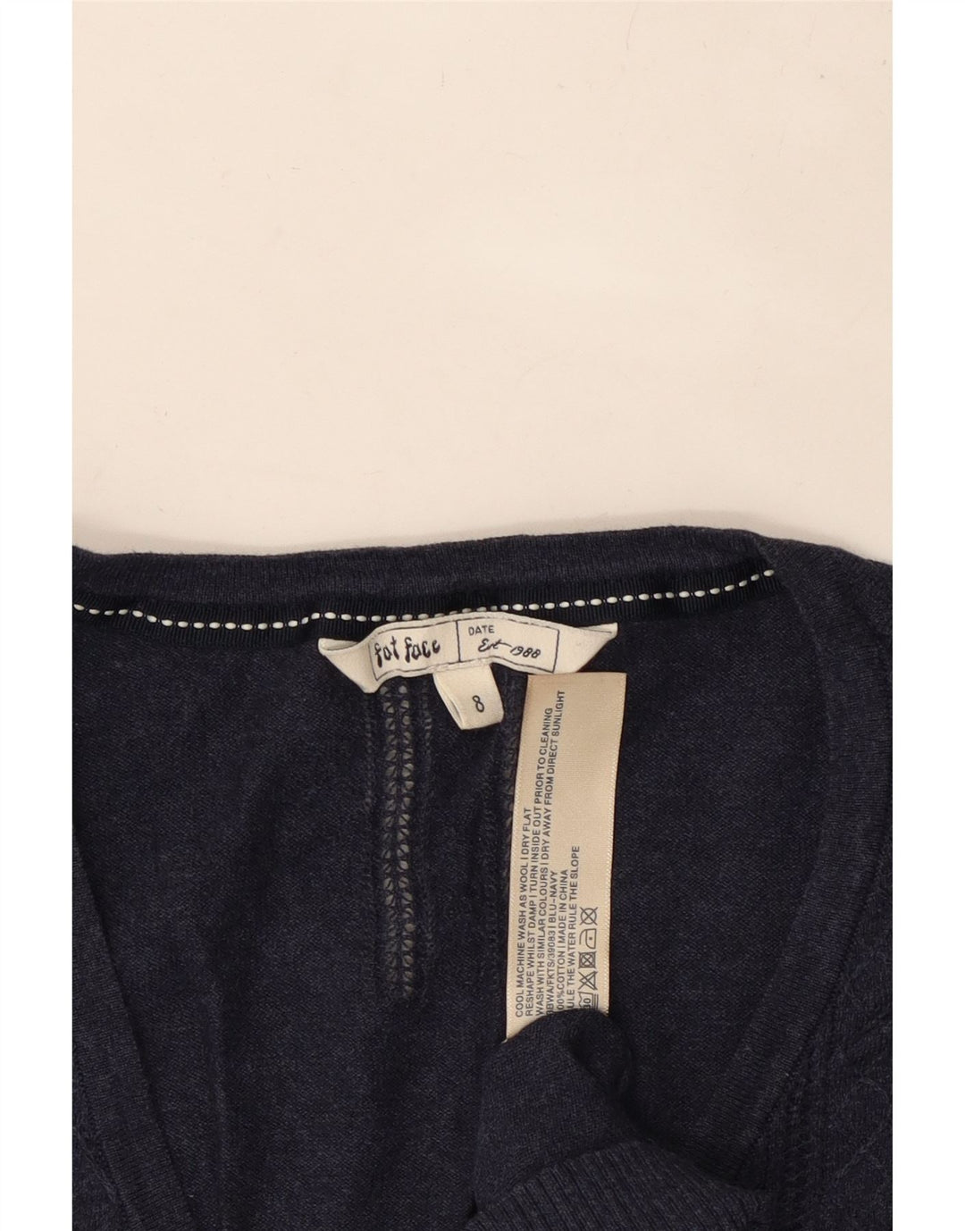 FAT FACE Maglione cardigan da donna con maniche a 3/4 UK 8 piccolo cotone blu navy