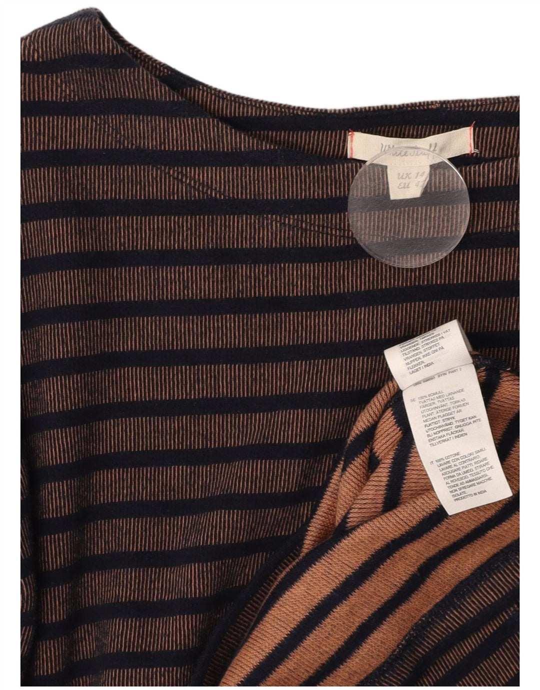 WHITE STUFF Abito tubino a maniche lunghe da donna UK 14 Grandi strisce marroni