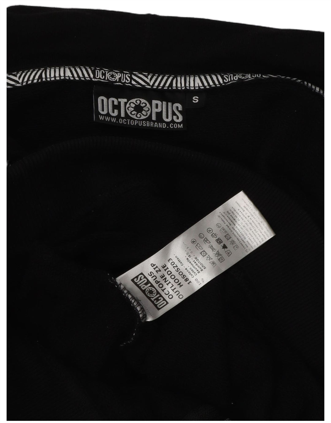 Felpa con cappuccio con zip grafica da uomo Octopus piccola in cotone nero