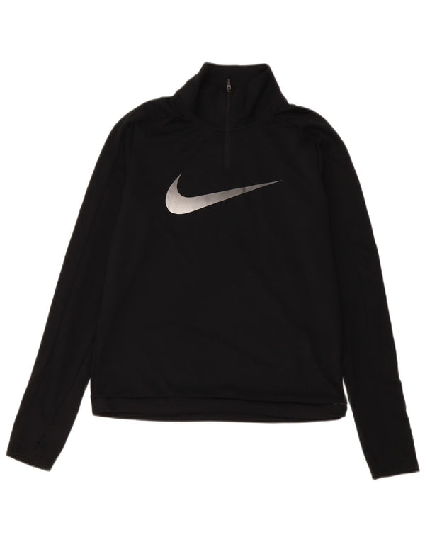 Top della tuta da ginnastica Nike Dri Fit con collo e zip da donna, UK 10, piccola, nera
