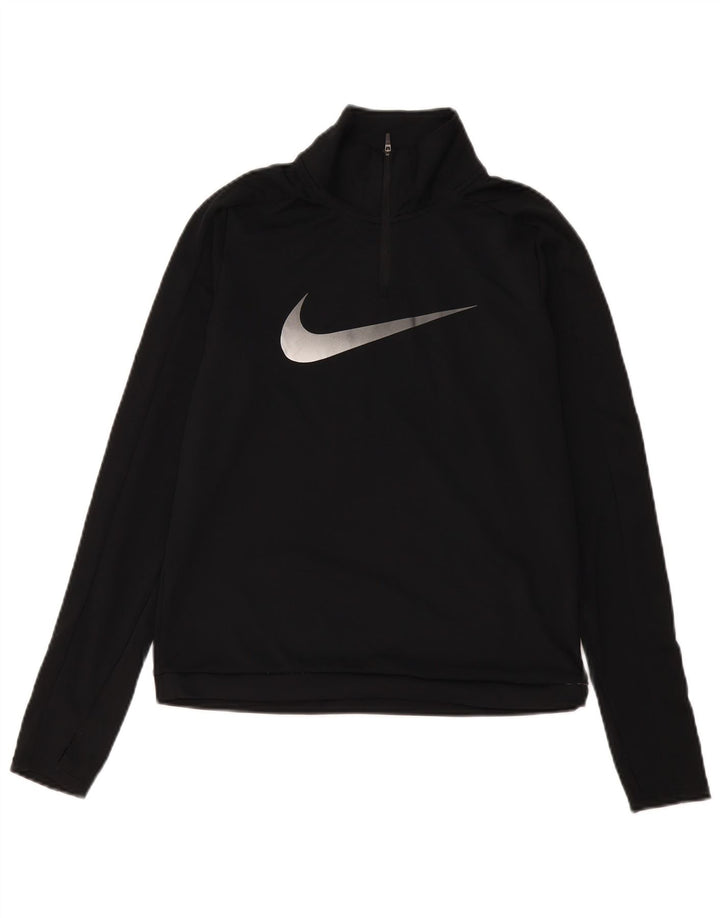 Top della tuta da ginnastica Nike Dri Fit con collo e zip da donna, UK 10, piccola, nera