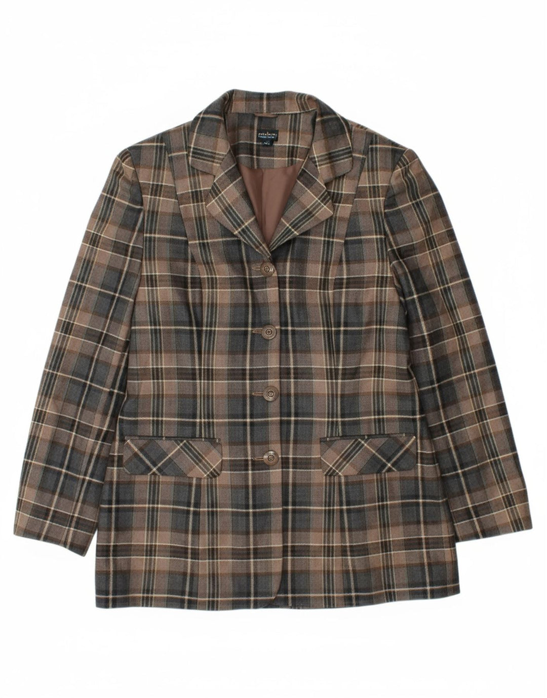 FIRST AVENUE Womens 4 Button Blazer Jacket UK 14 Medium  Brown Check