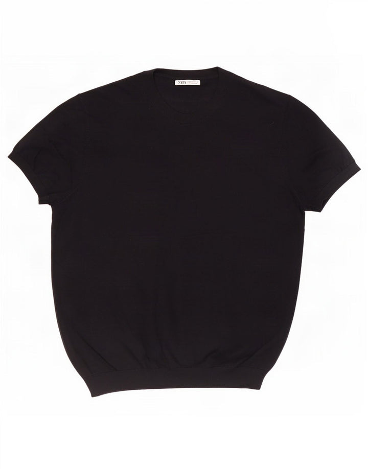 T-shirt Zara da uomo Top media in viscosa blu navy