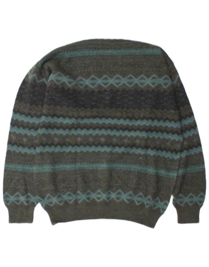 Rodes Maglione da uomo con scollo a V XL Verde lana geometrica