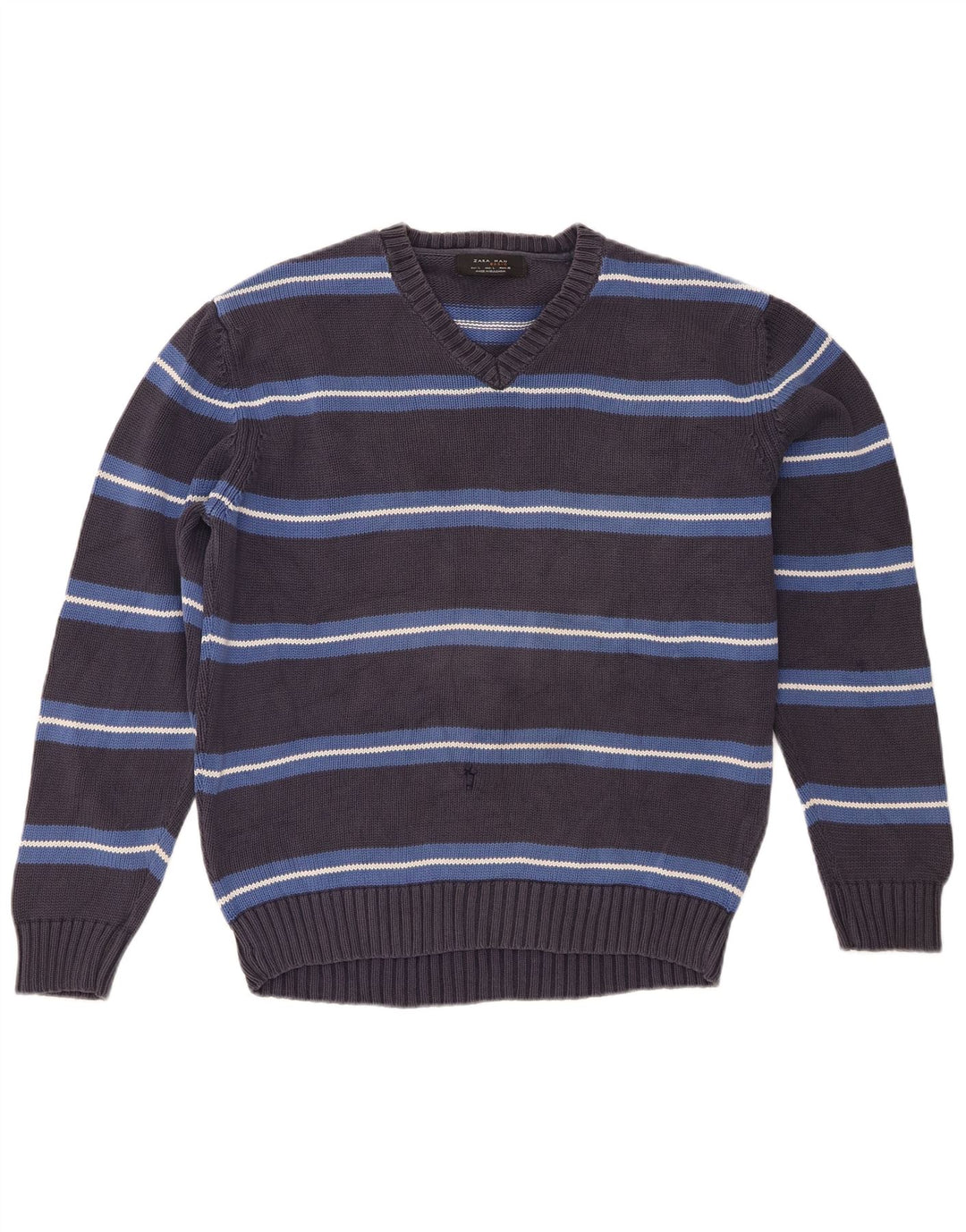 Maglione Zara da uomo con scollo a V, righe grandi grigie