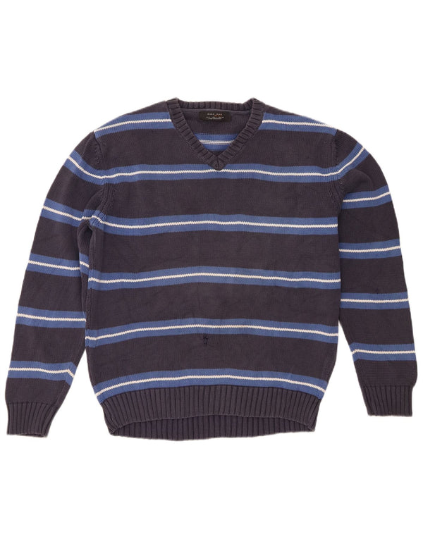 Maglione Zara da uomo con scollo a V, righe grandi grigie