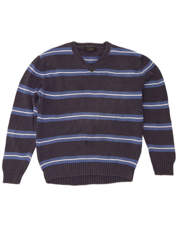 Maglione Zara da uomo con scollo a V, righe grandi grigie