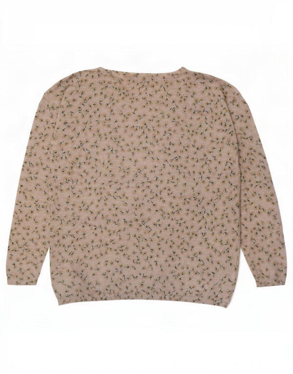 Fat Face Womens Boat Neck Jumper Sweater UK 12 Medium Beige Floral Cotton