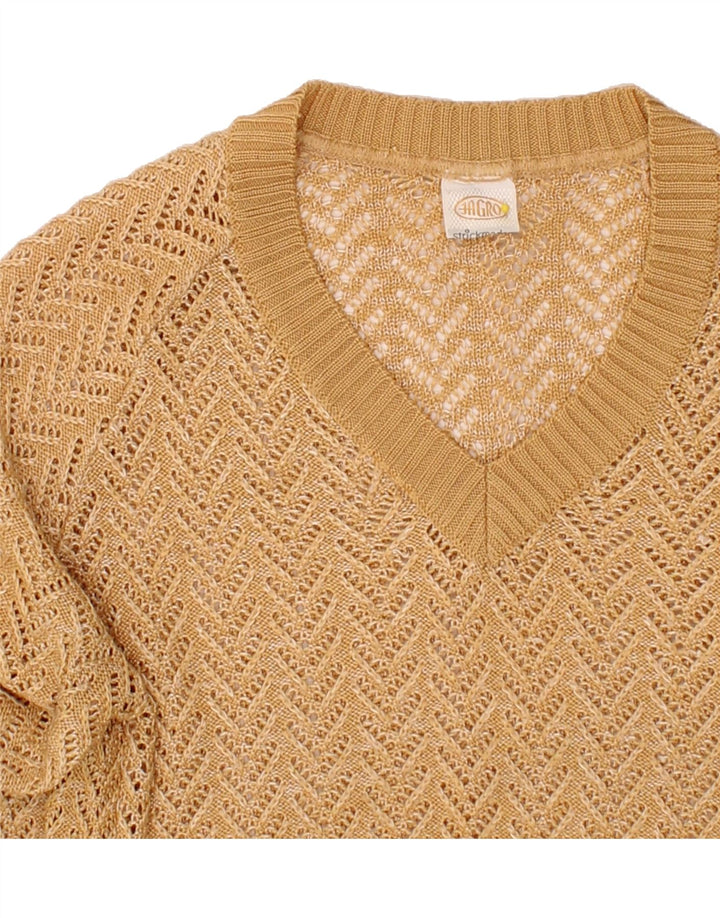 VINTAGE Womens V-Neck Jumper Sweater IT 46 Large Brown Polyacrylic Vintage Vintage and Second-Hand Vintage from Messina Hembry 
