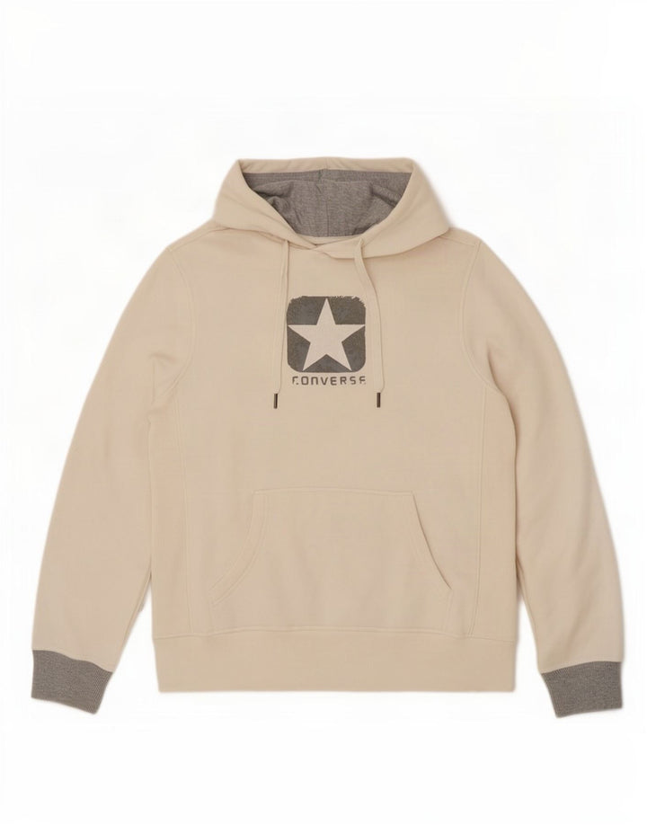 Felpa con cappuccio grafica da uomo Converse, cotone bianco sporco medio