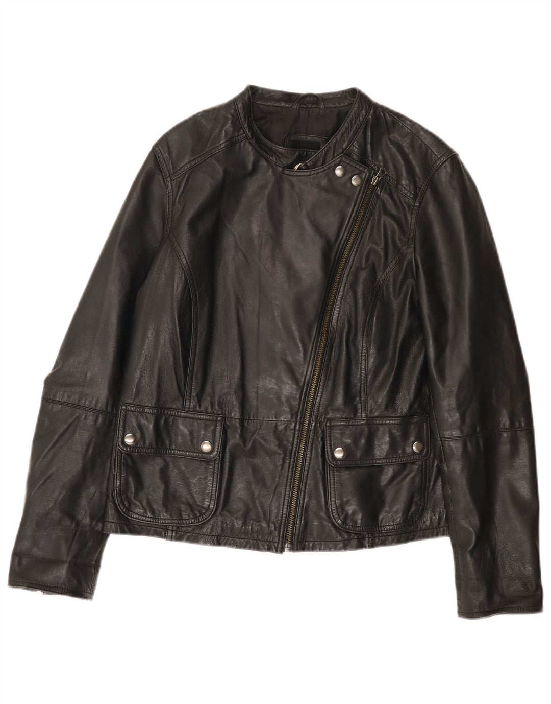 Giacca da motociclista in pelle da donna vintage UK 14 grande in pelle nera