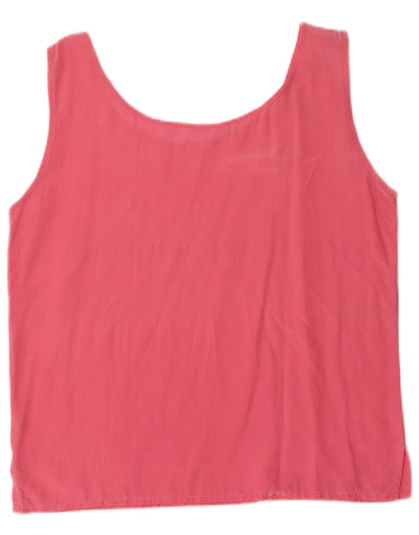 Top camicetta senza maniche vintage da donna UK 14 grande seta rosa