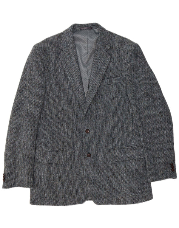 Giacca blazer da uomo a 2 bottoni Harris Tweed UK 40 grande spina di pesce blu