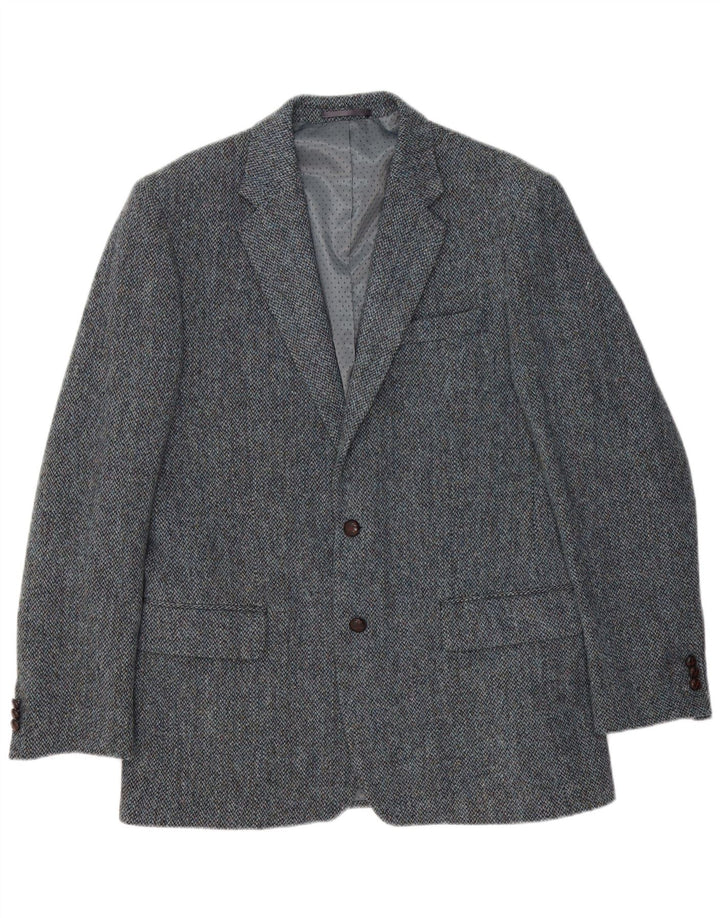 Giacca blazer da uomo a 2 bottoni Harris Tweed UK 40 grande spina di pesce blu