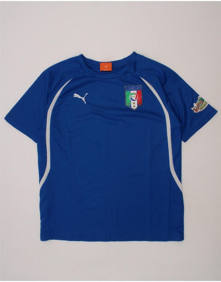 PUMA Boys Italia T-Shirt Top 11-12 Years Blue Polyester Vintage Puma and Second-Hand Puma from Messina Hembry 