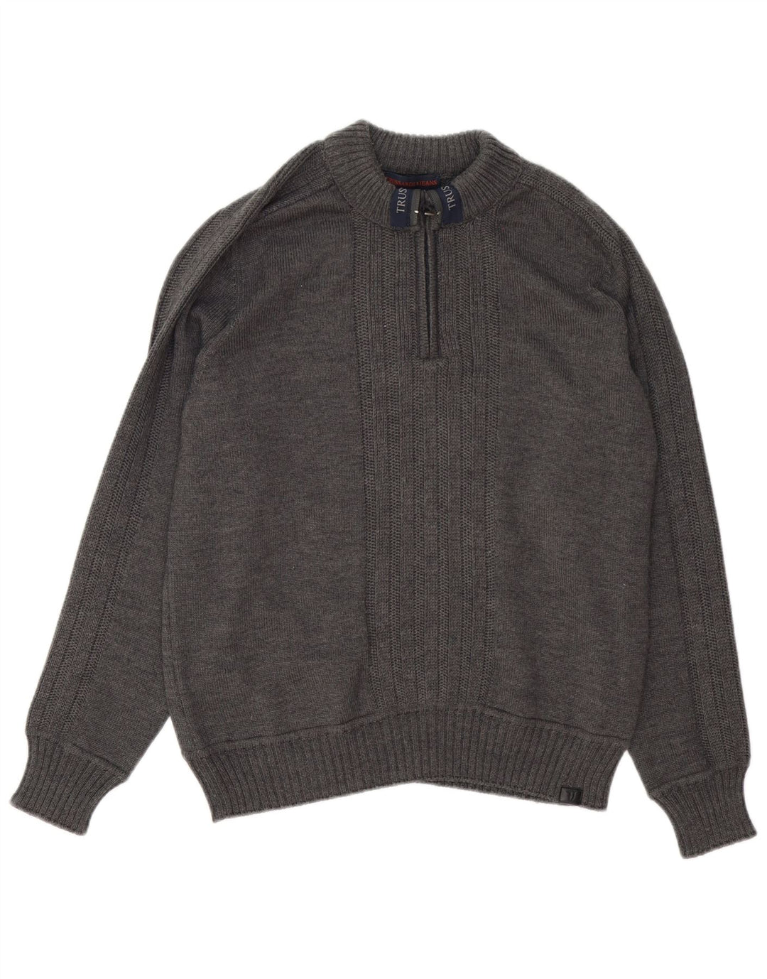Maglione Uomo Trussardi Jeans Zip Collo Lana Grigio Medio