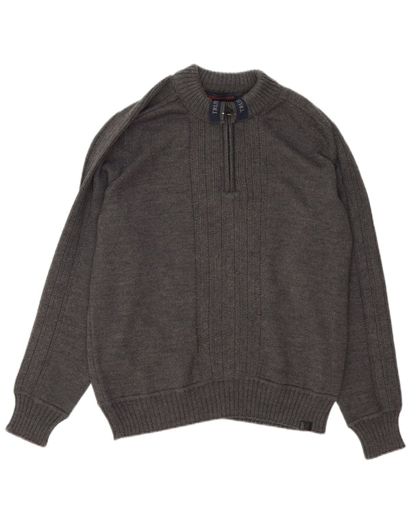 Maglione Uomo Trussardi Jeans Zip Collo Lana Grigio Medio