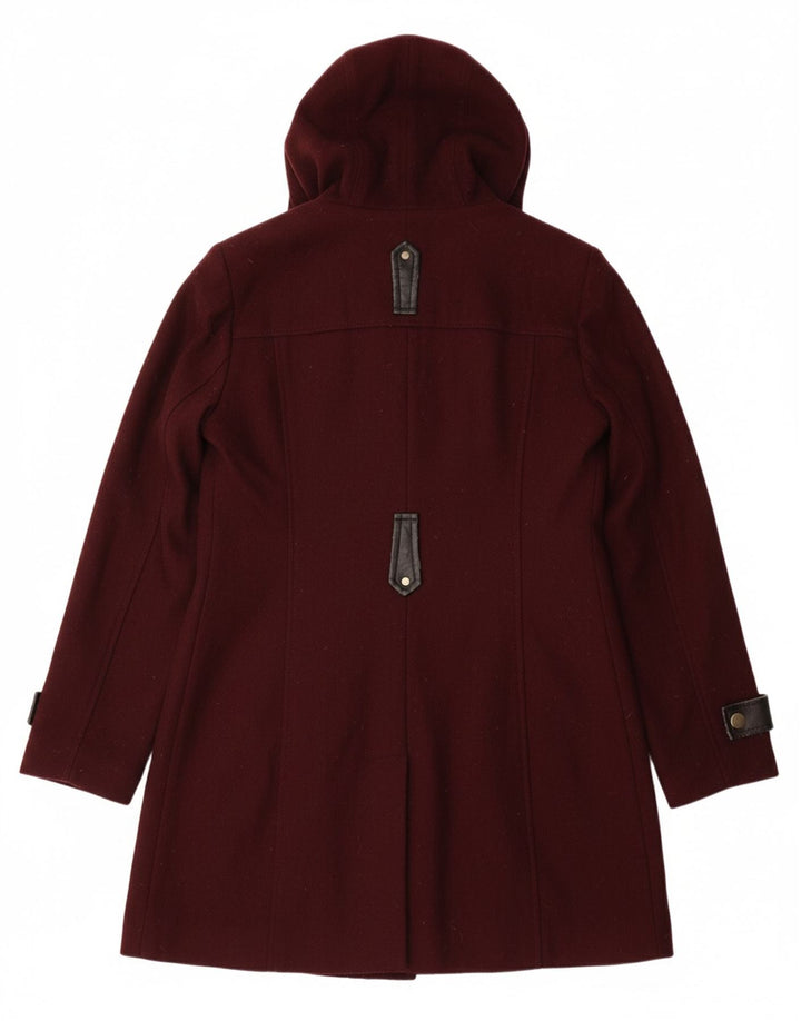 MICHAEL KORS Womens Hooded Overcoat UK 10 Small Burgundy Wool