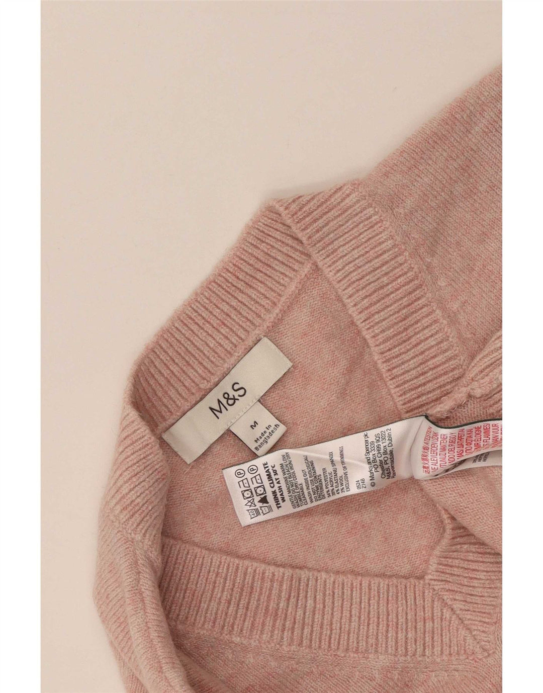 Maglione maglione con scollo a V da donna Marks & Spencer UK 14 Poliestere rosa medio