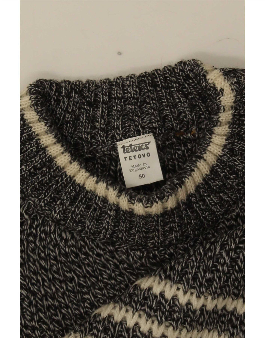 Maglione maglione girocollo da uomo vintage EU 50 medio bianco sporco geometrico