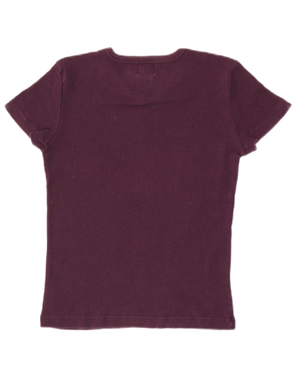 Calvin Klein Jeans T-shirt corta da donna Top UK 10 Small Maroon Cotton