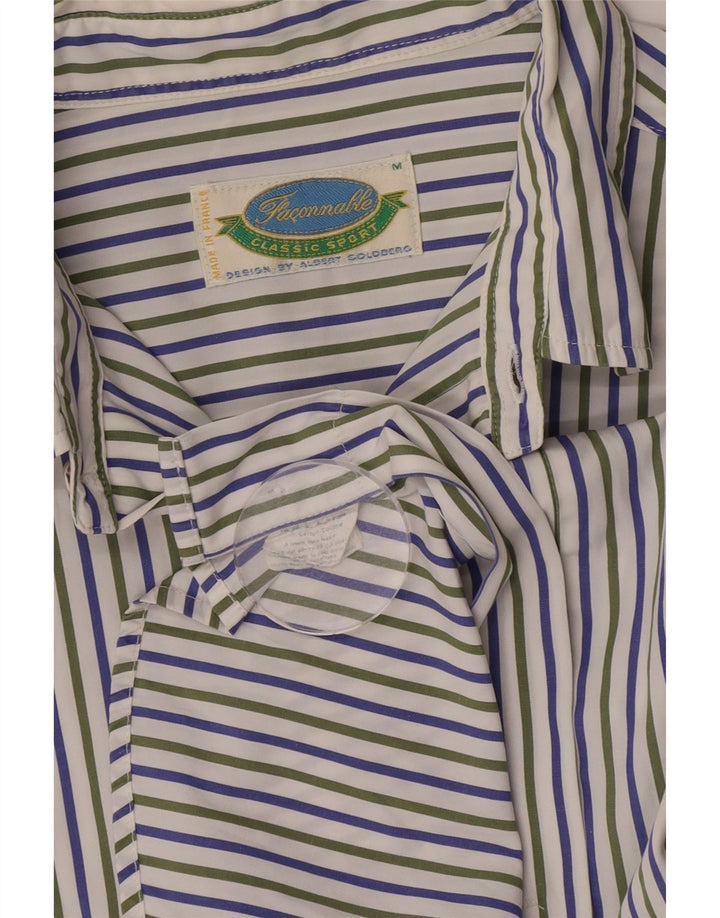 Camicia a maniche corte da uomo Faconnable in cotone a righe bianco sporco medio