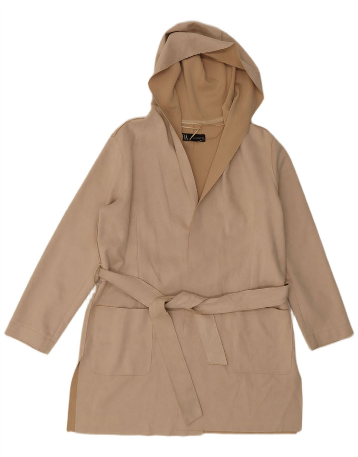Cappotto con cappuccio da donna Zara UK 14 Poliestere beige medio