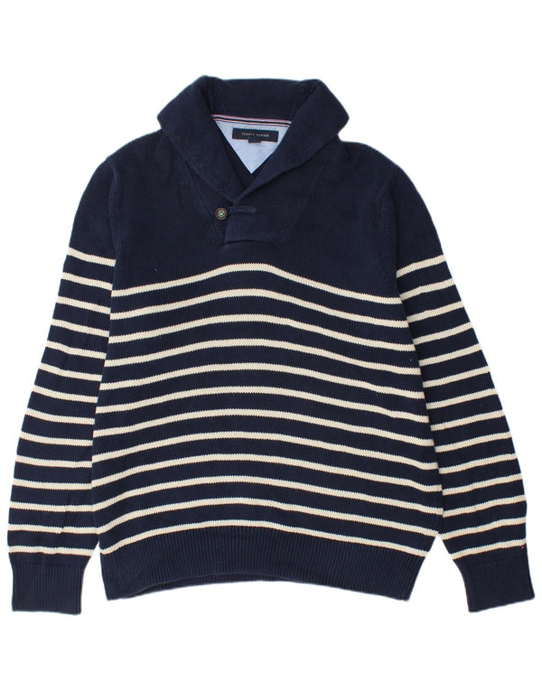 Tommy Hilfiger Uomo Maglione con collo a scialle Maglione a righe grandi blu navy