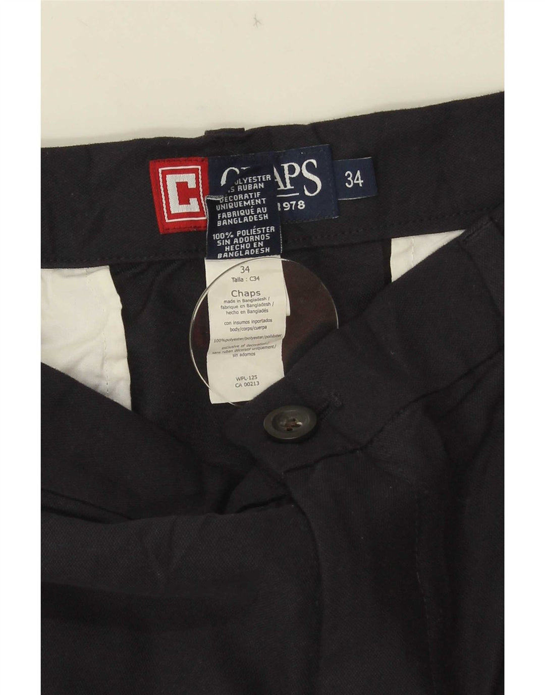 Pantaloncini chino da uomo Chaps W34 grandi in poliestere nero