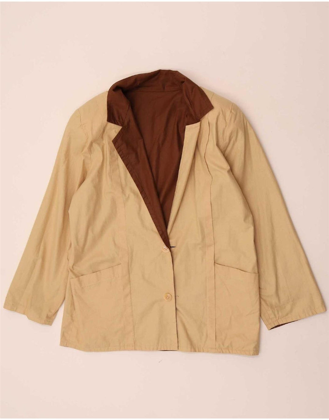 Giacca blazer vintage da donna a 2 bottoni UK 16 grande blocco colore marrone
