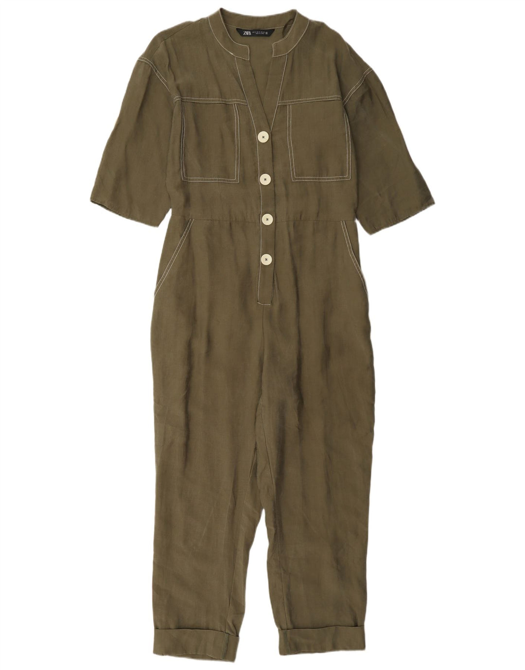 Tuta a maniche corte da donna Zara UK 10 Small Khaki Lyocell