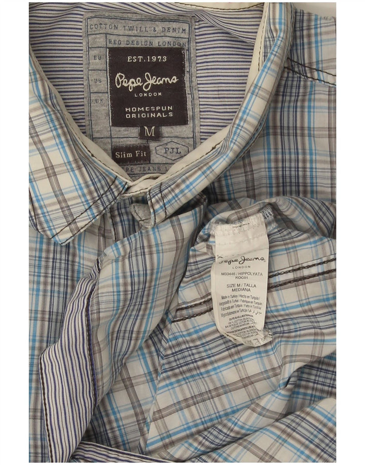 PEPE Jeans Camicia da uomo a maniche corte slim fit in cotone a quadri blu medio